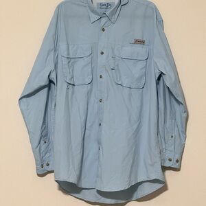 Bimini‎ Bay Outfitters Long Sleeve Blue Button-Up Shirt Flap Pockets Fishing XL
